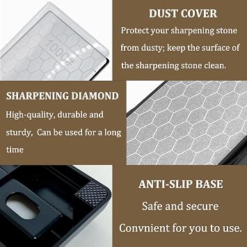 Double-Sided Diamond Sharpening Stone 400/1000 Grit Whetstone with Non-Slip Base Dust Cover Diamond Sharpening Stones for Knives Scissors Axes Chisel Sharpener Durable Sharpening Stone