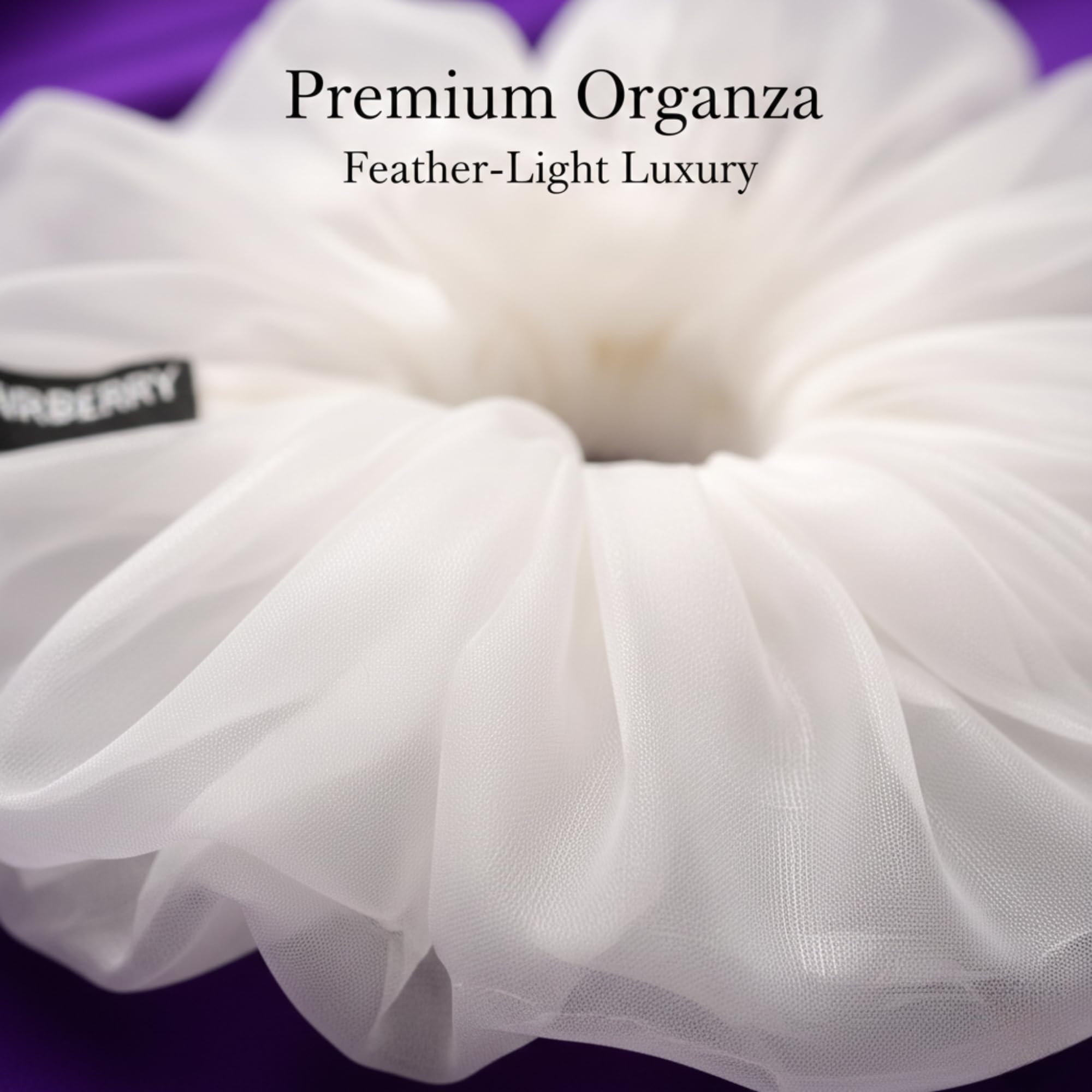HAIRBERRY® Orgnza Scrunchie for Women & Girls, Sheer Soft Grip Hair Rubber Band, Lightweight Floral Hair Tie for Bun & Ponytail, Daily, Office & Casual Wear Accessory (White) 2