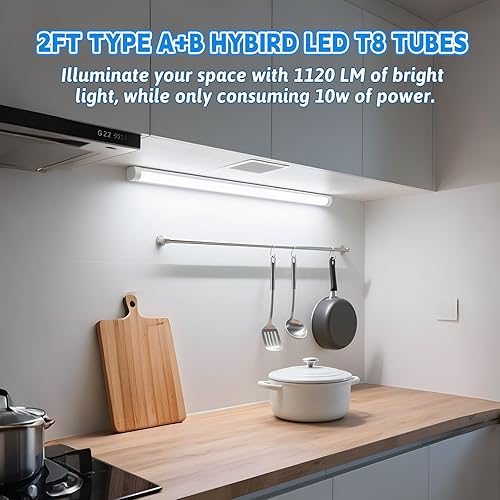 Miniatura 10 de Romwish Bombilla LED tipo A+B de 3 pies, 14 W (equivalente a 30 W), 5000 K, 1600 LM, Plug and Play o derivación de lastre, alimentación de doble