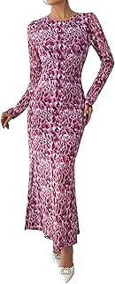 Wedding Guest Dresses for Women Fall Fashion 2025 Bodycon Long Sleeve Boho Mesh Party Cocktail Floral Maxi Dress