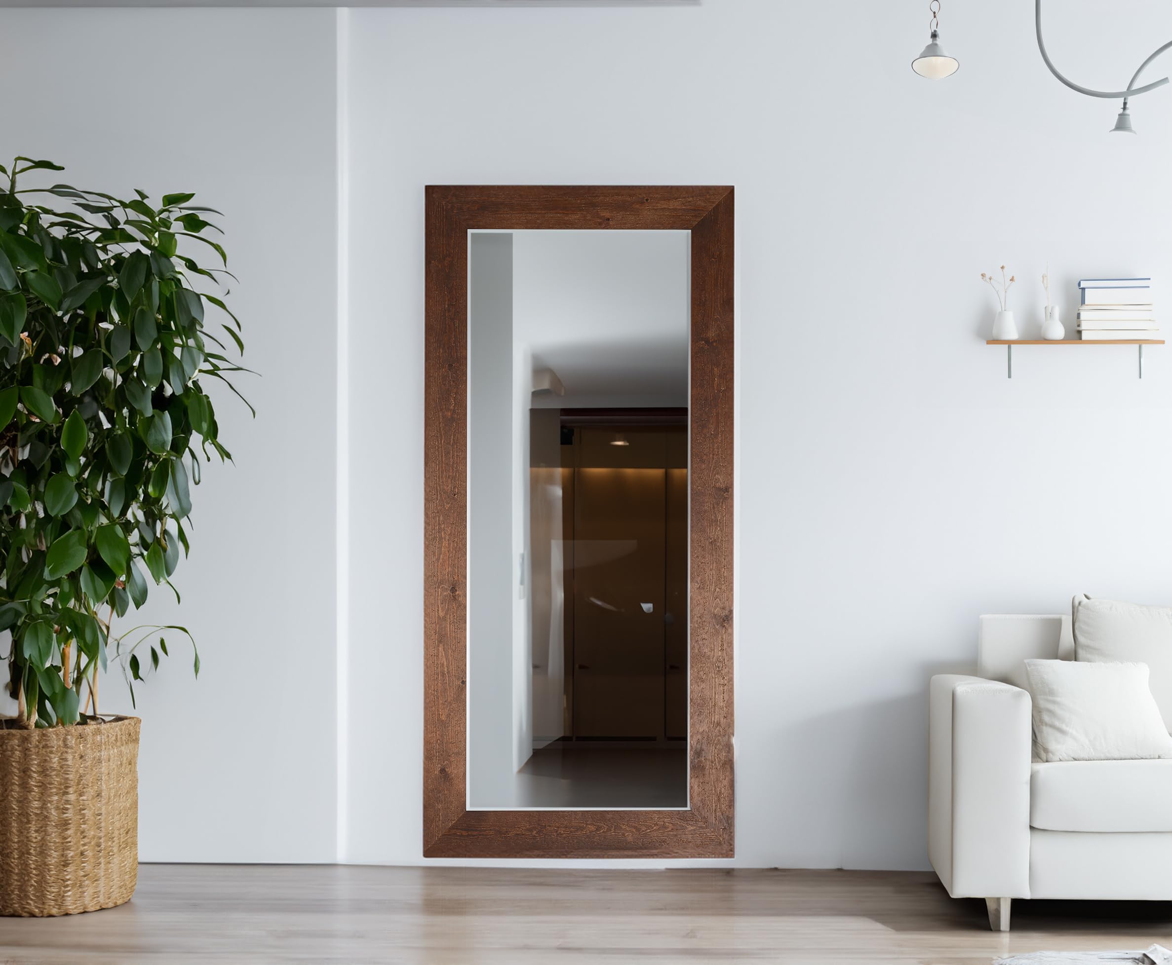 MO.WA Specchio da parete grande moderno cm. 82x182, made in Italy, Specchi con cornice legno, Specchiera design contemporaneo, Specchiere lunghe per ingresso arredo casa