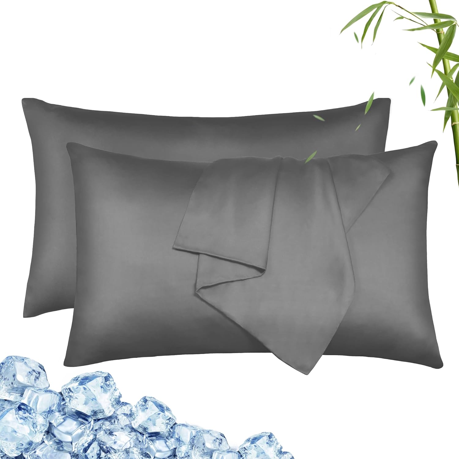 LINENOVA 100 Bamboo Pillowcase King Size Set of 2 Breathable Cooling