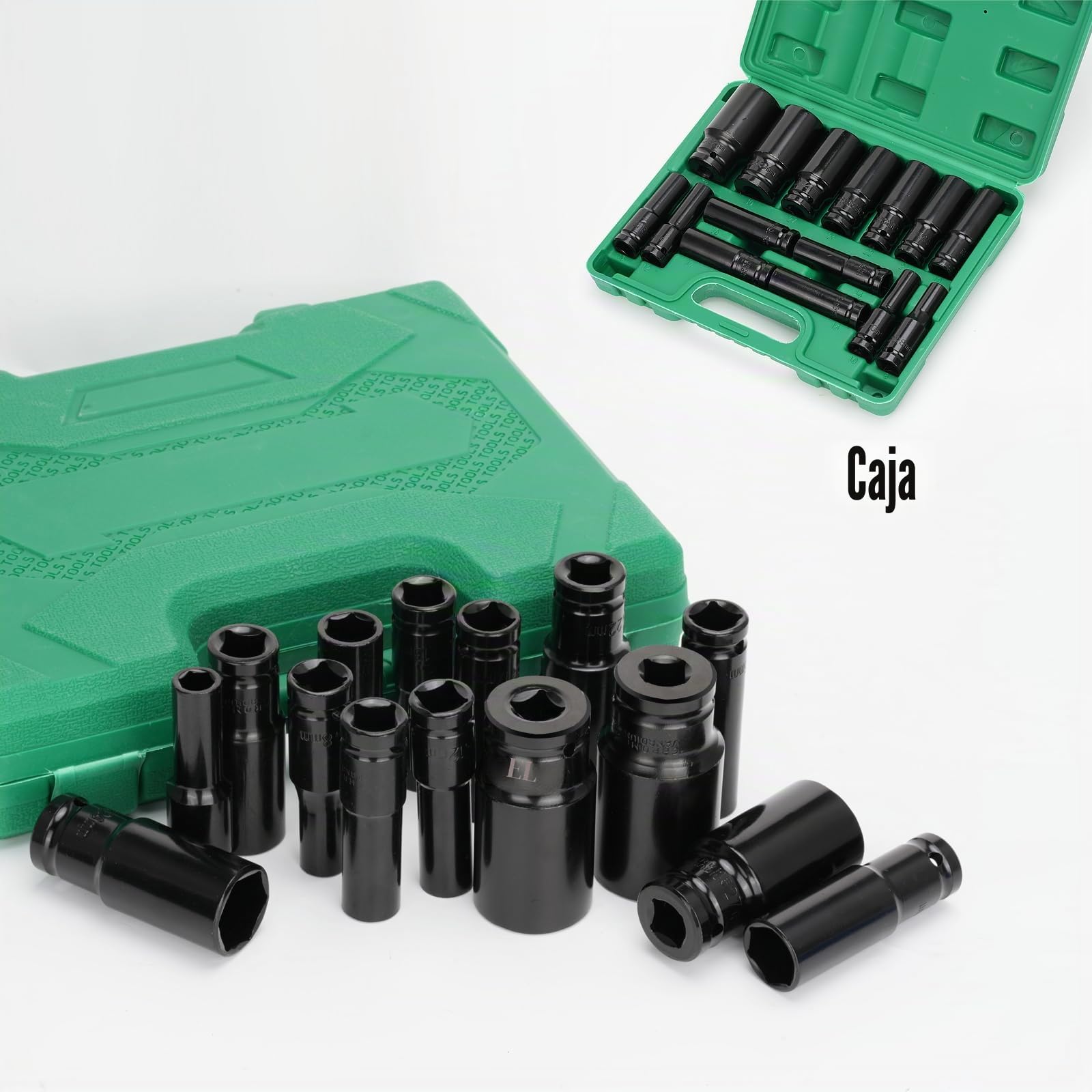 Juego de 15 piezas Llaves de Vaso Impacto 1/2", CR-V Métricos 8-32mm Vasos de Impacto Largos, Juego de Llaves de Vaso Hexagonales, Vasos Impacto Set, para de Coches Cambio Neumáticos