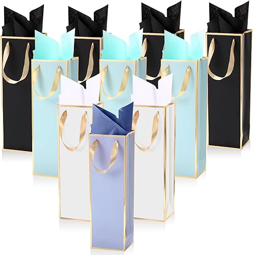 Miniatura 8 de Zonon 24 bolsas de vino Kraft de Navidad, bolsa de vino de papel, soporte para botellas de vino con asas con papel de seda kraft, bolsa de vino al