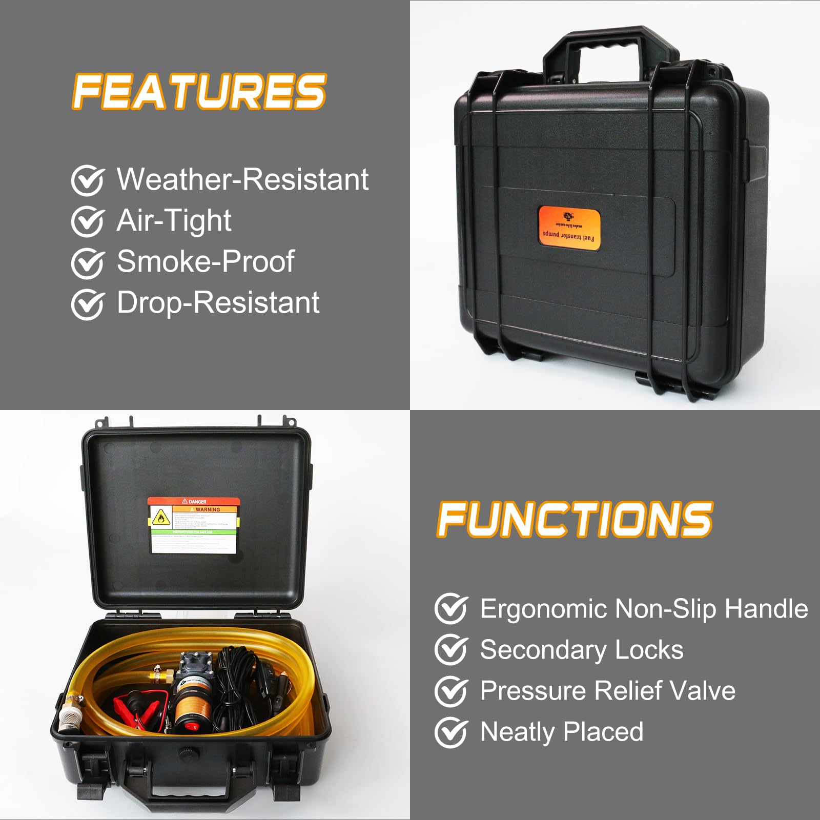 12V 75W Fuel Transfer Pump Kit, Moves Up to 110 Gallons Of Gas or Diesel Per Hour, with High Elastic Fuel Pipe & 2 Power Cables, Great for Vehicles, Boats, Equipment, Gasoline, Diesel