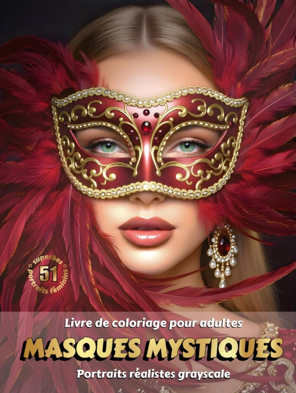 MASQUES MYSTIQUES – Livre de Coloriage pour Adultes | Portraits Réalistes Grayscale (en niveaux de gris) de Femmes portant des Masques de Carnaval | ... Édition française (Avventure colorate)