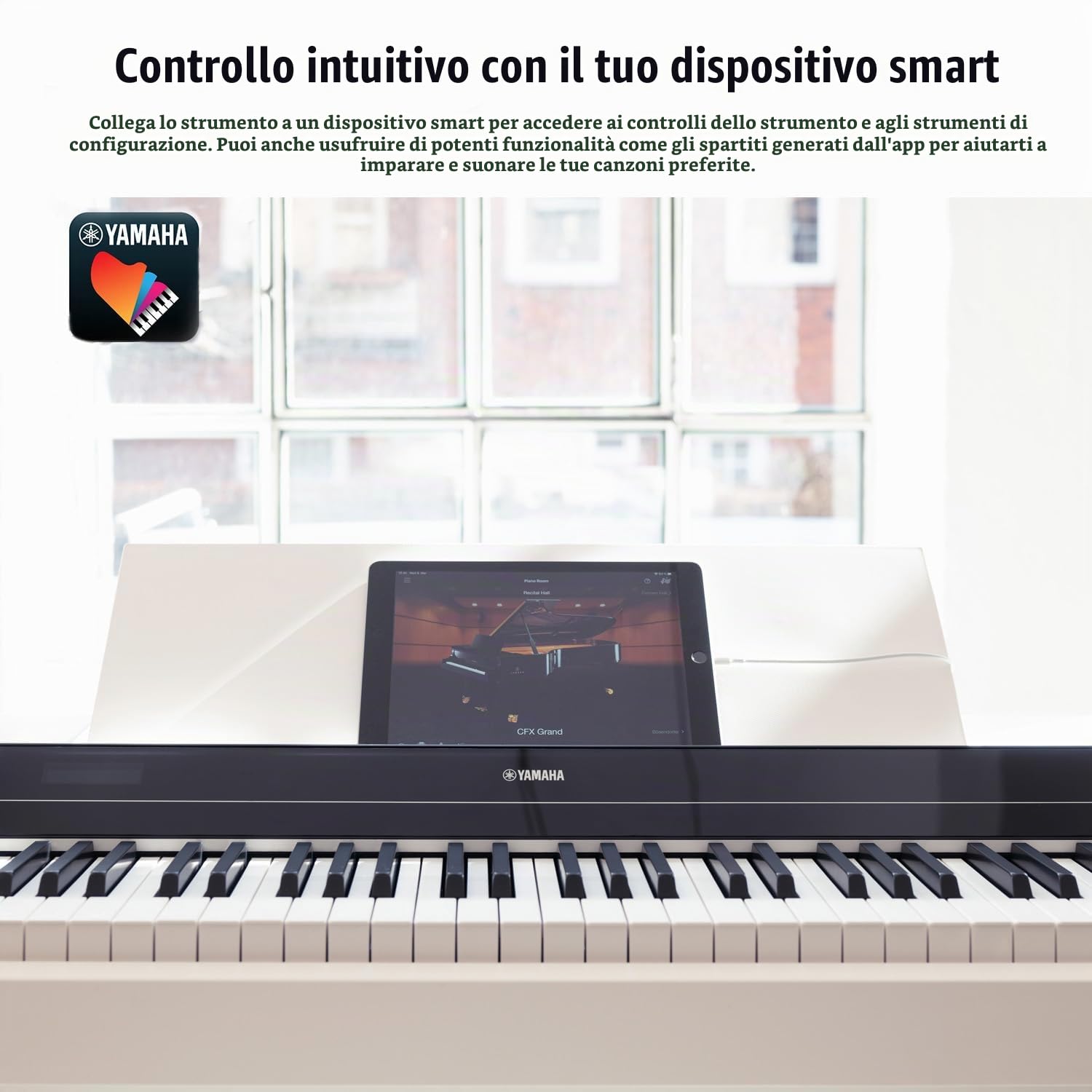 Yamaha P-S500 - Smart Digital Piano con 88 Tasti Pesati, Stream Lights, Bluetooth, VRM, 660 Voices, Audio/MIDI Recording - Bianco