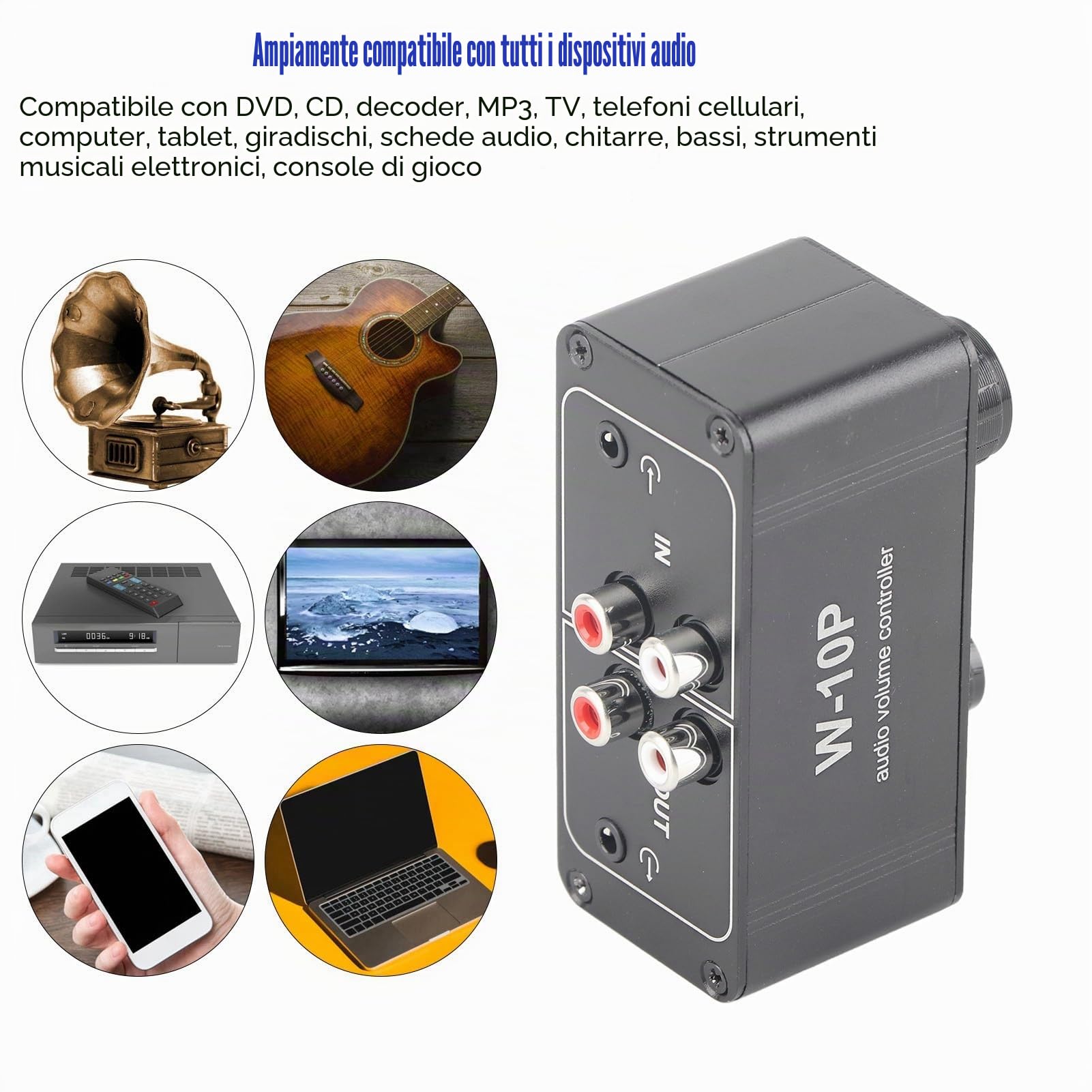 Mini Attenuatore Passivo Stereo con Regolatore di Volume Audio Stereo con Guscio in Lega di Alluminio con Ingresso/uscita 3, 5 Mm