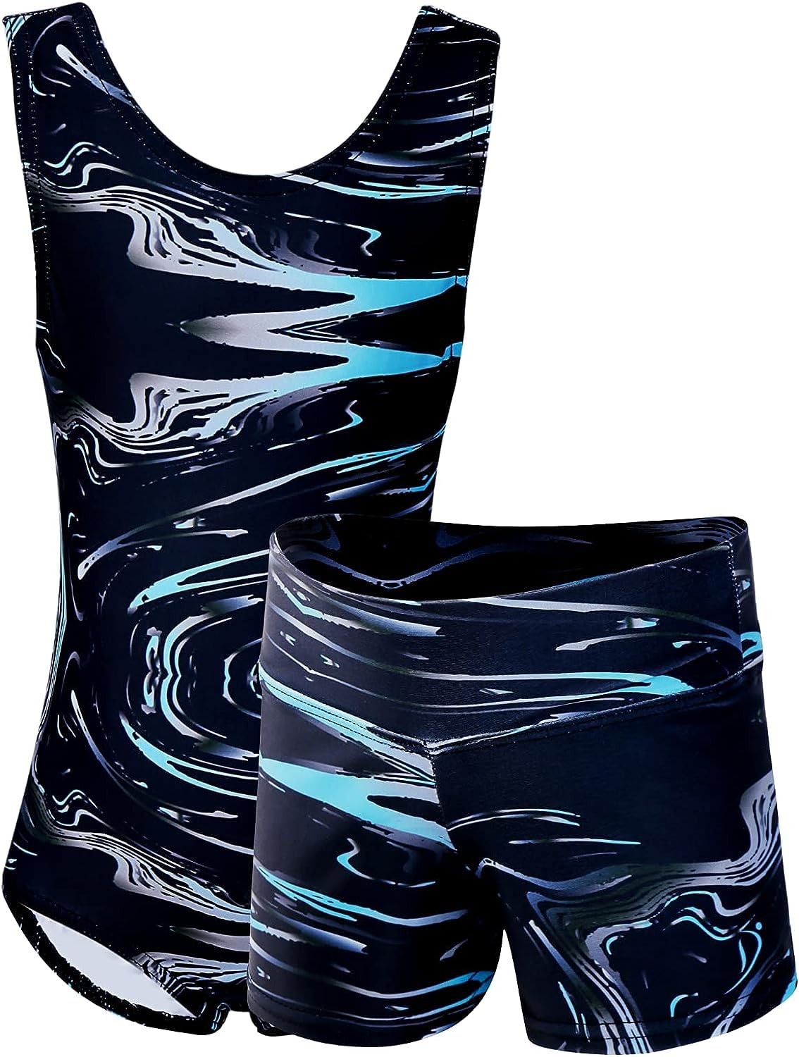 Dancina Turnanzug für Mädchen Marmor-Design-Linie 2-teiliges Set Gymnastikanzug mit Hose für Kinder