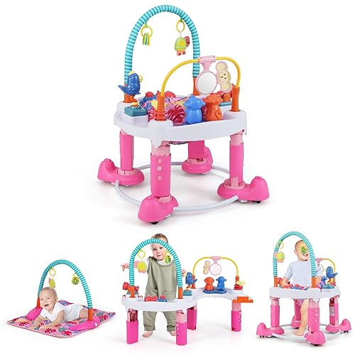 INFANS Baby Bouncer Centro de actividades, 5 en 1, platillo de actividad de rebote para niños pequeños, mesa de actividades con asiento giratorio de