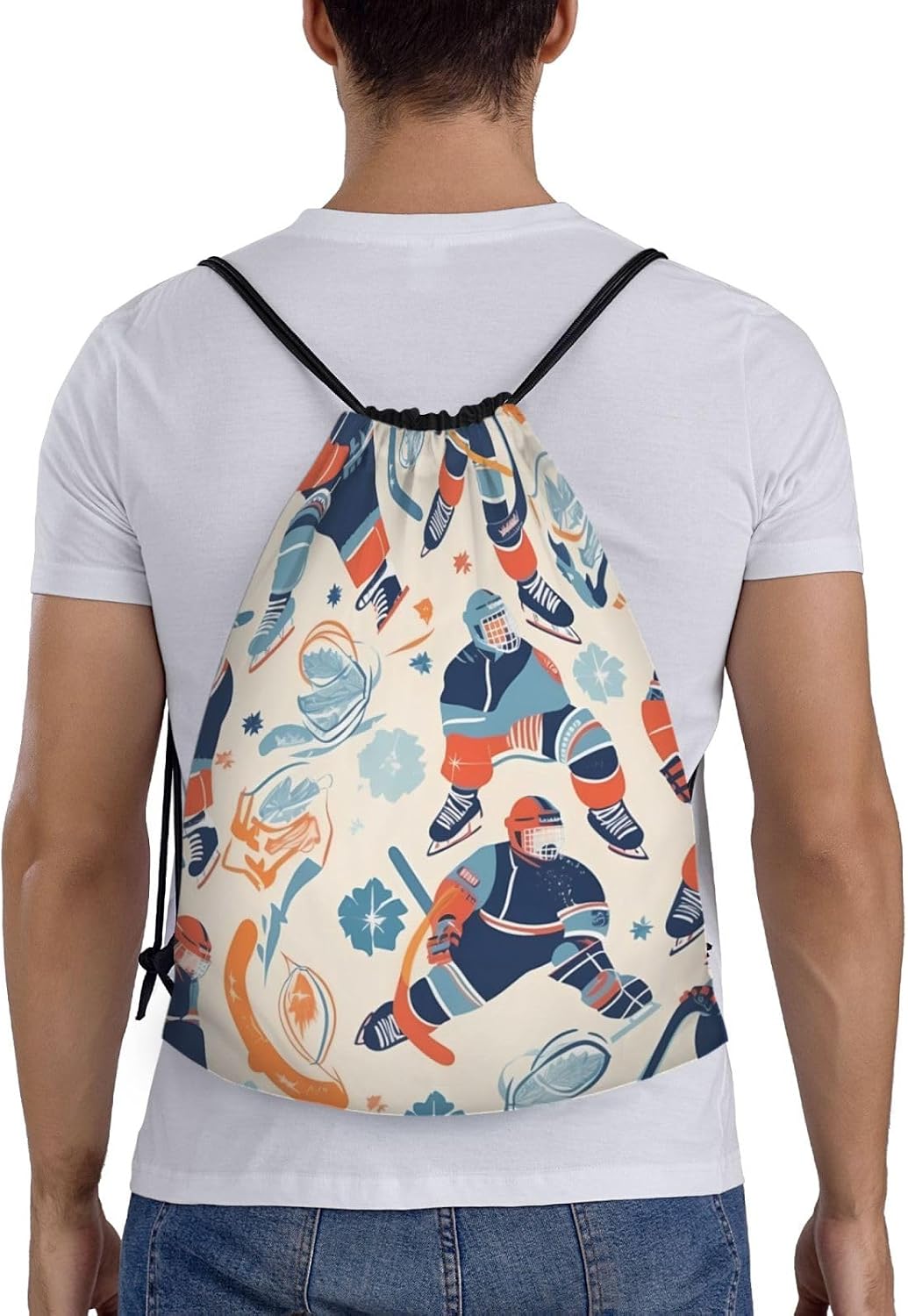 Hockey Elements Creative Patterned Drawstring Bag Waterproof Gym Cinch Sack image 2