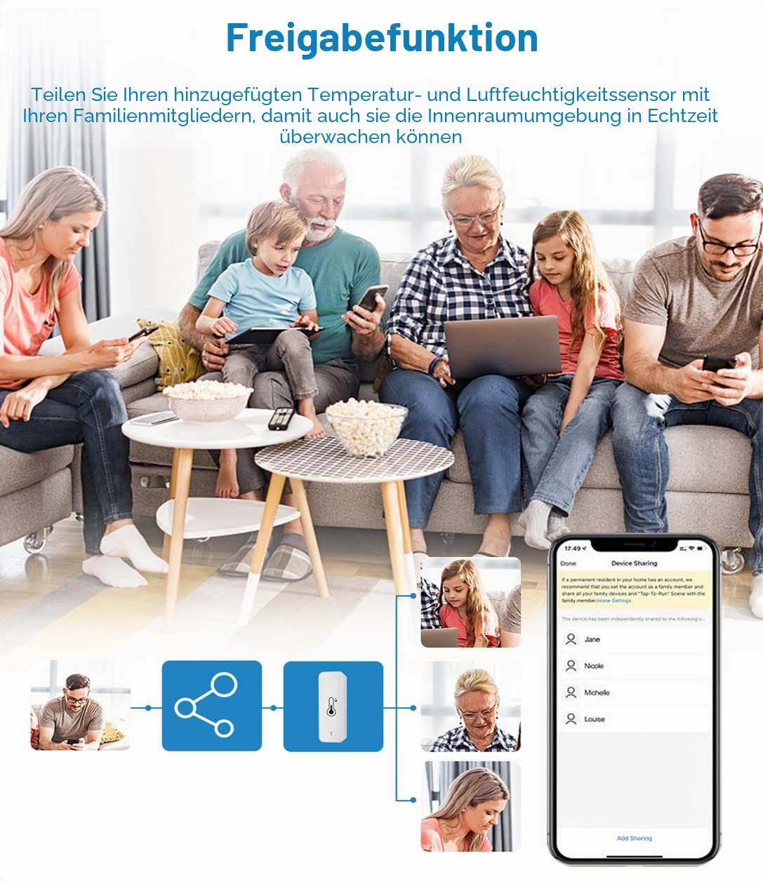 WLAN Smart Thermometer Hygrometer, Digitale Mini Innentemperatur und Feuchtigkeitssensor, Raumtemperaturfeuchtigkeitssensor App Fernbedienung für Gewächshauskeller,Kompatibel Alexa/Google Home. 4Pack