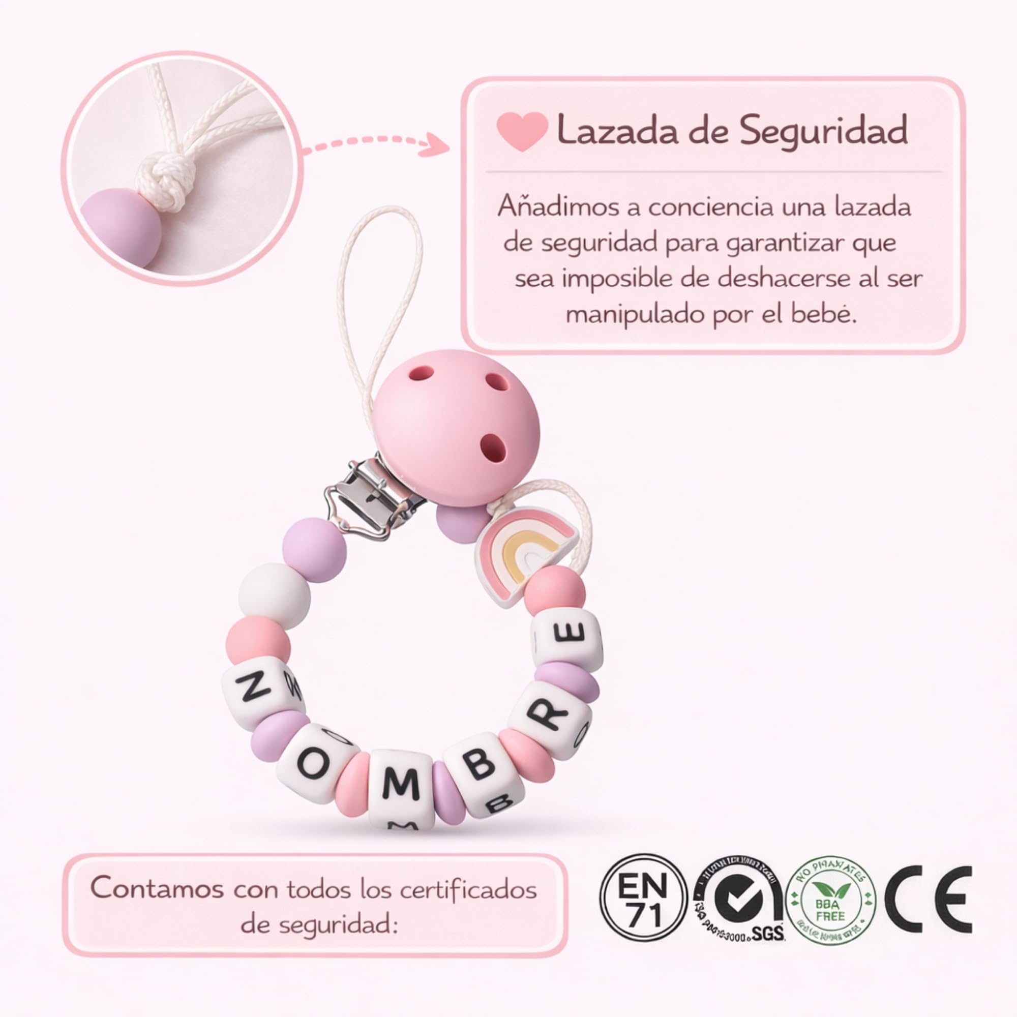 Clip para Chupete Chupetero Personalizado de Silicona Sujeta Chupetes con Diseño de Una Sola Pieza para Bebés Niños y Niñas Regalo Nacimiento Bebé