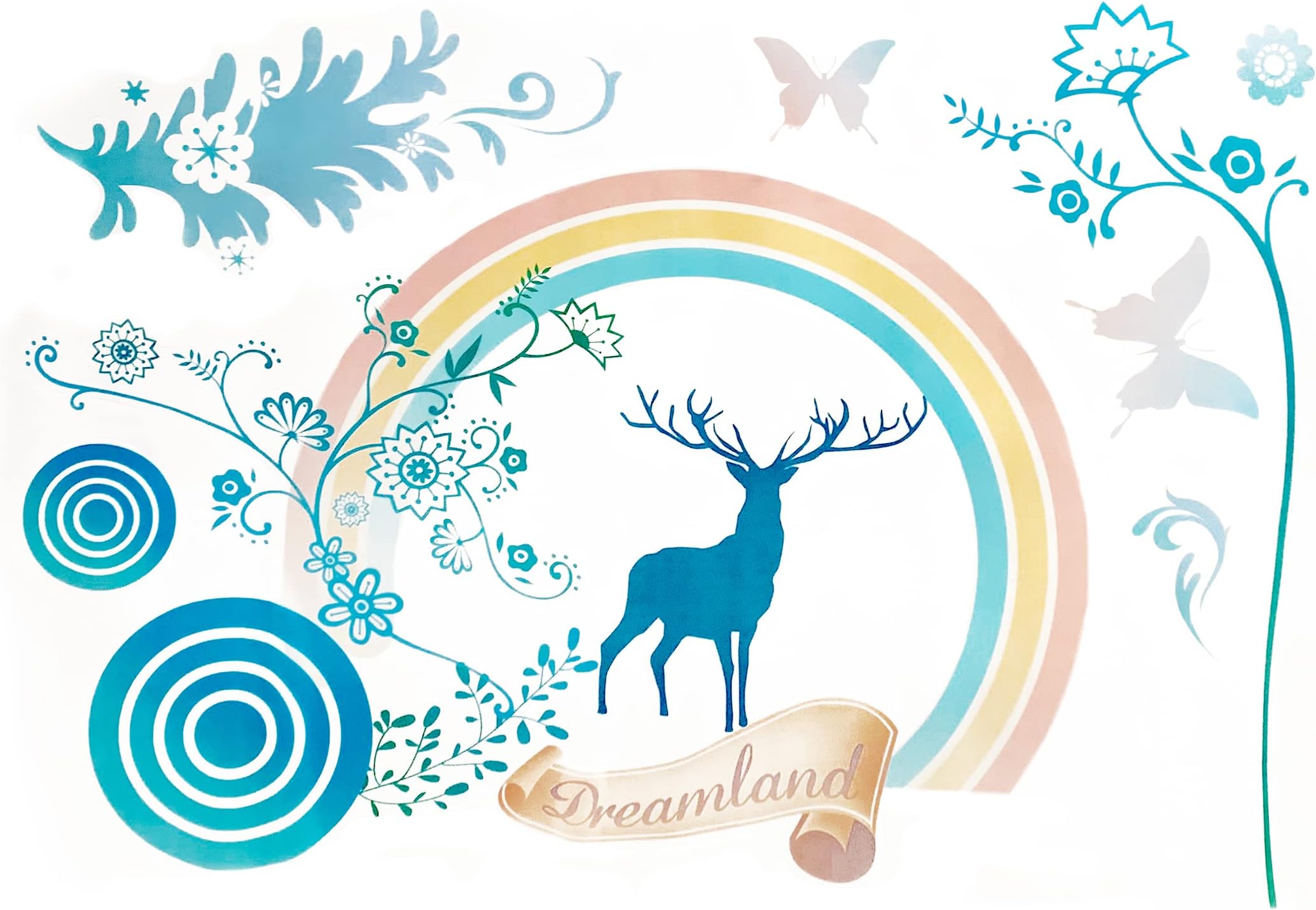 Dreamland Deer Artwork Room Decor Wall Sticker Decal15 W X 23" H (1 Piece) (W-0021)