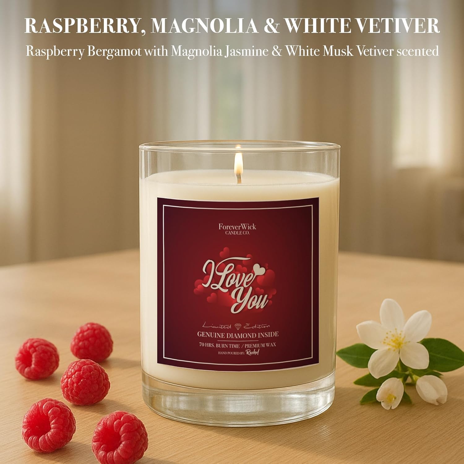 I Love You Surprise Candle with Diamond Inside | Foreverwick Candles | Scented Soy Candles Gifts for Women Anniversary Candle Wax | Romance Candles All-Natural Organic Soy Candle 14oz | 70h
