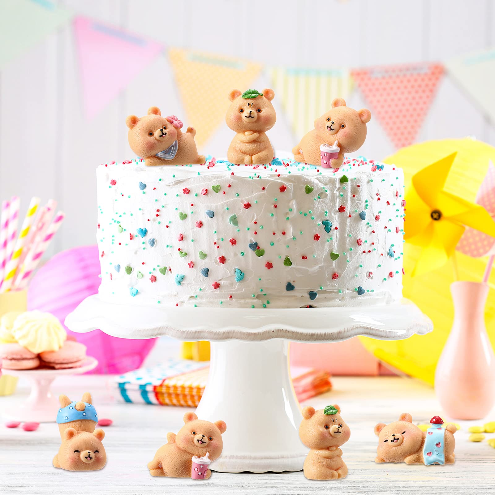 Figura Decorativa De Resina – Oso Y Luna – 7,5x8,5 Cm – Ideal Para Tartas, Baby Shower Y Decoración Del Hogar