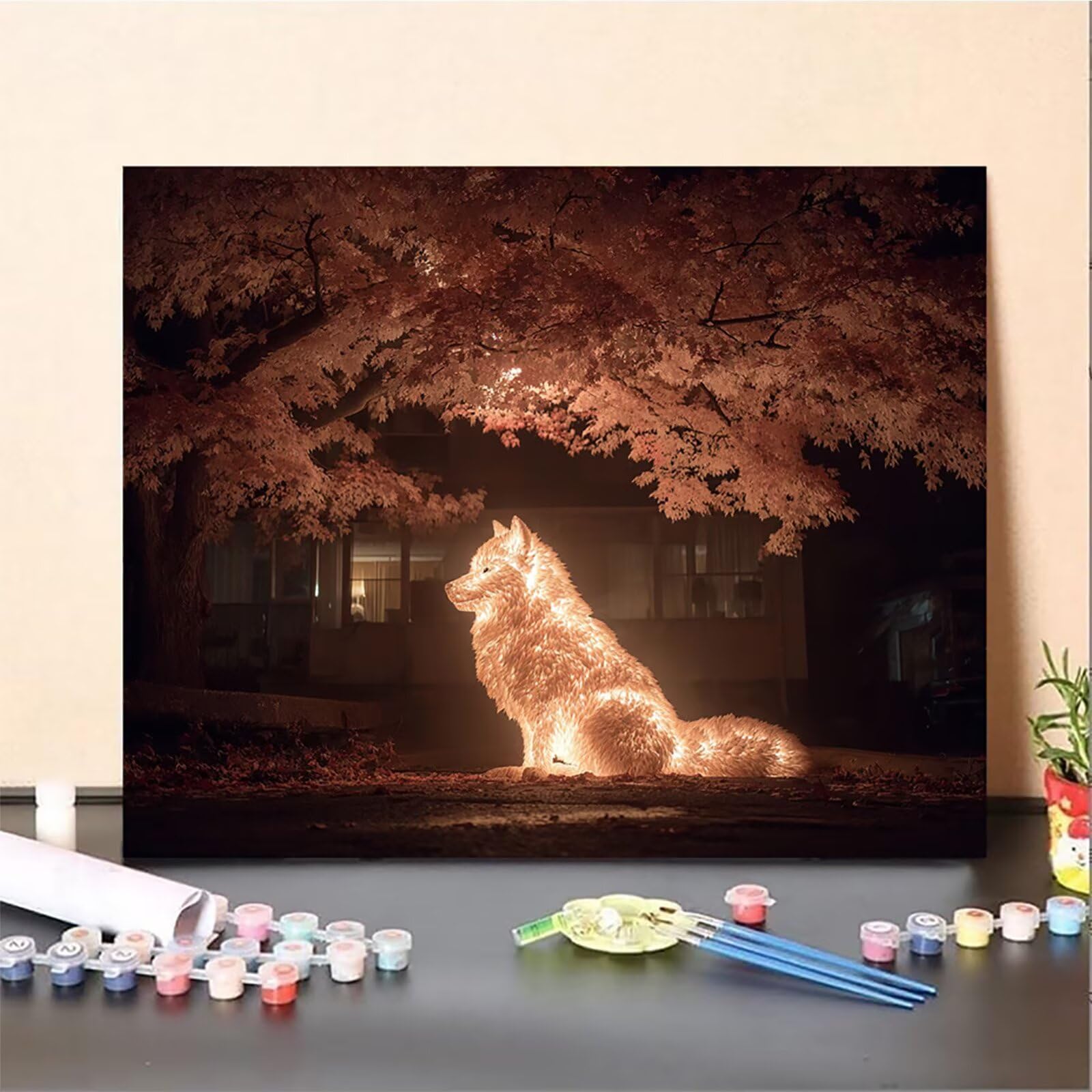 Wolf Dipingere con i Numeri Adulti, Paint by Numbers Kit Albero, Dipingere con i Numeri con Pennelli e Vernice Acrilica, Passatempo per Adulti, Primavera Decorazione, Regalo Ragazza, 135x100cm 3-3263