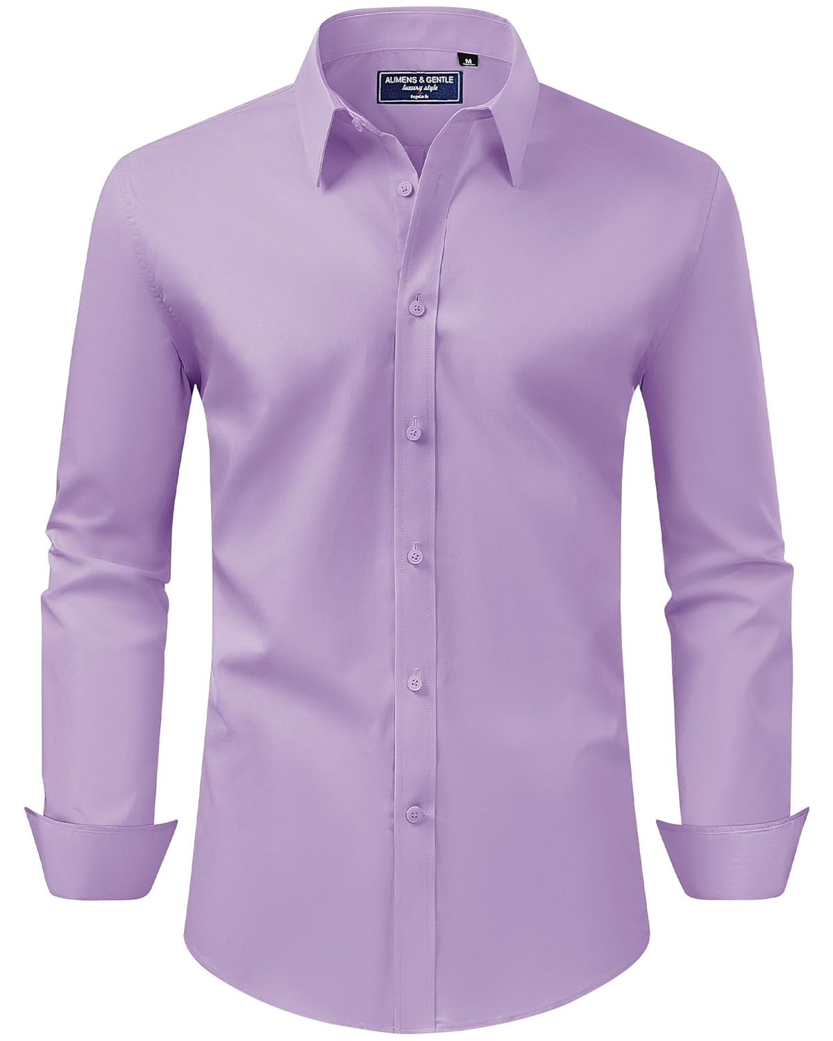 Alimens & Gentle Camisa social masculina, caimento regular, elástica, proteção contra manchas, manga comprida, lisa, para casamentos, camisas de botão