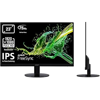 Acer SA230Abi Monitor FreeSync da 23", Display IPS Full HD, 75 Hz, 4 ms, 16:9, VGA, HDMI 1.4, Schermo PC con Contrasto 100M:1, Lum 250 cd/m2, Cavo VGA Incluso, Nero