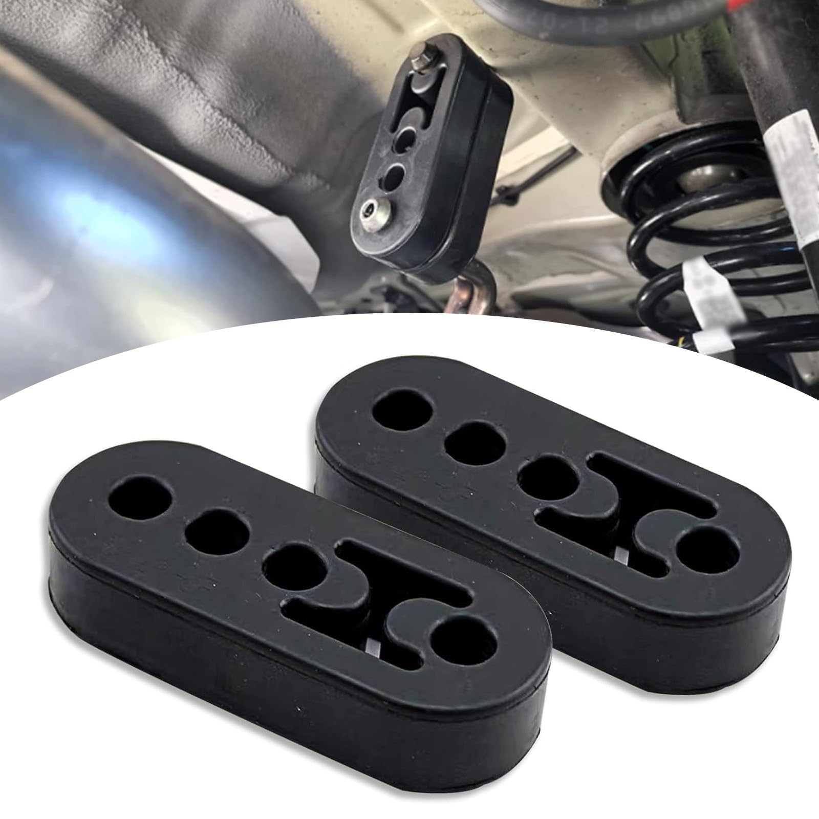 2 PCS 4 Holes Car Exhaust Rubber Hanger, Vehicle Muffler Bushing Insulator Mount, Universal Waterproof Automotive Exhaust Pipe Support Bracket Replacement for Truck SUV Car (Black)