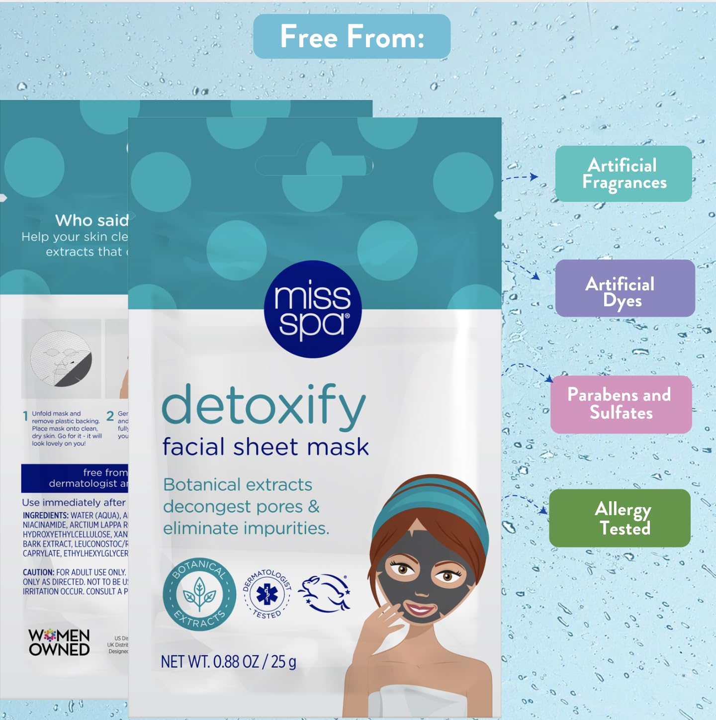 MISS SPA Detoxify Facial Sheet Mask Botanical Extracts to Decongest Pores Remove Impurities, Detox Facial Sheet Mask Skin Care, Dermatologist Tested, Cruelty-Free 4 Pack - Image 4