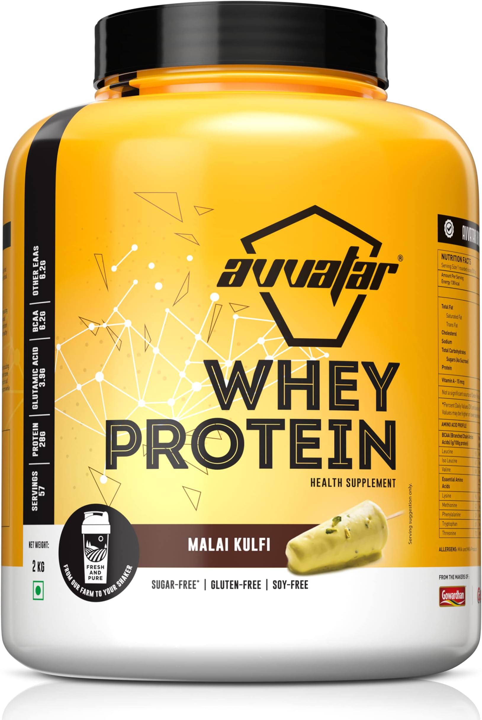 WHEY PROTEIN | 2Kg | Malai Kulfi Flavour | 28g Protein | 57 Servings | Isolate & Concentrate Blend