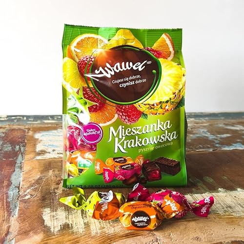 Miniatura 2 de Wawel Mieszanka Krakowska - Caramelos de gelatina cubiertos de chocolate, limón, naranja, piña y frambuesa, bolsa de 8.64 onzas, chocolates polacos