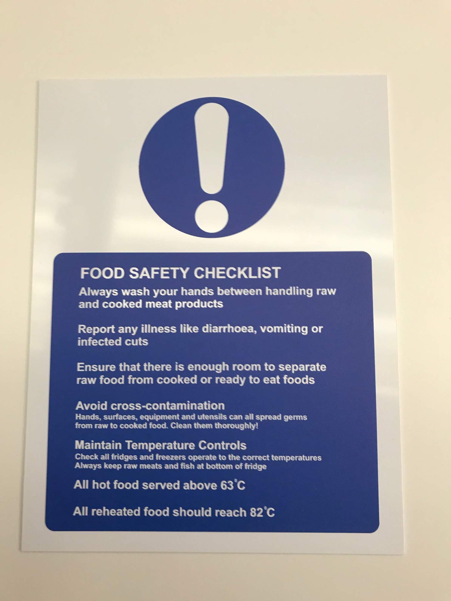Kpcm Display Ltd Food Safety Checklist Sign For Kitchens - Catering Signage - 1.2Mm Rigid Plastic 300Mm X 200Mm
