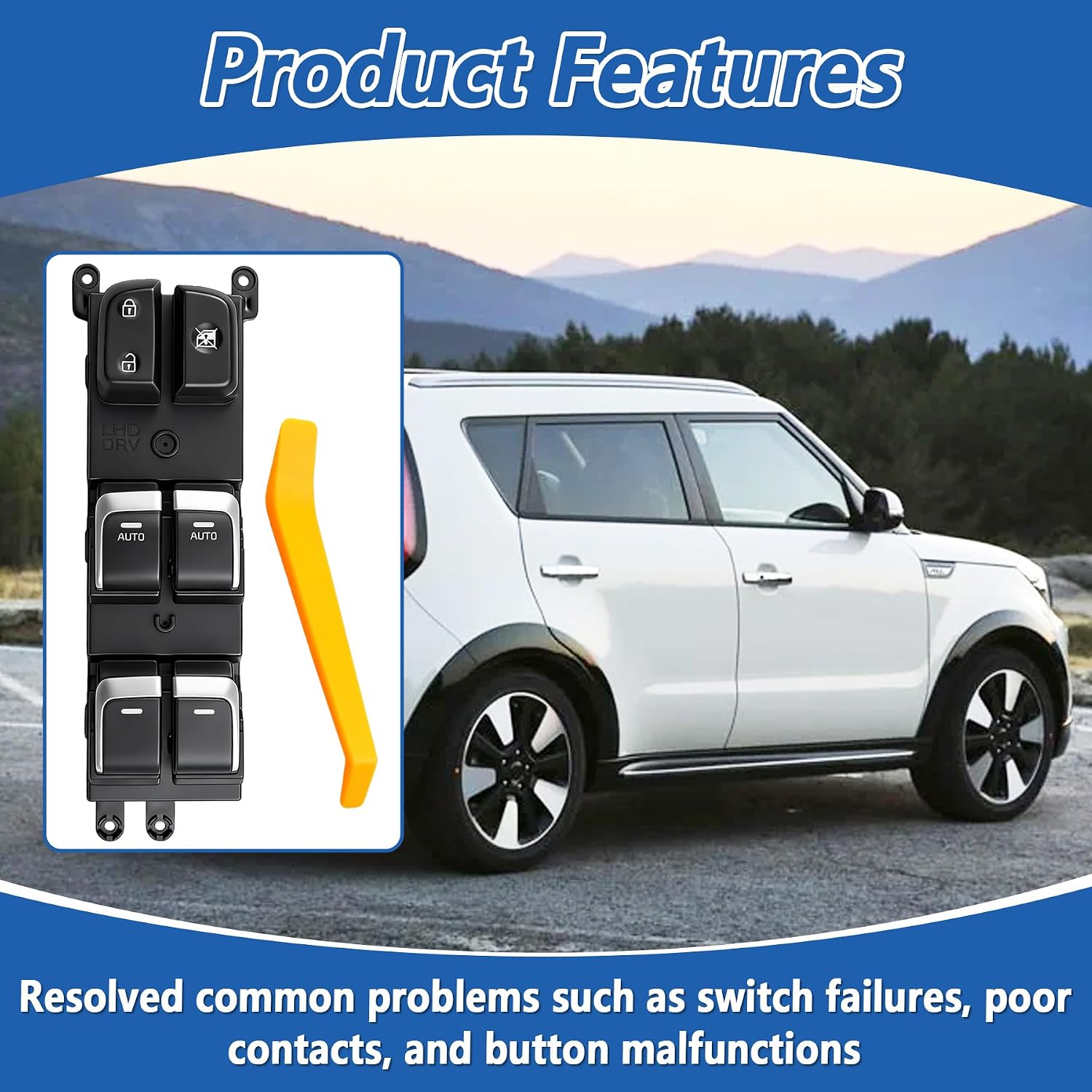 93570-B2130CA Power Window Door Switch Front Left Driver Side | Fit for Kia Soul 2014-2019 Replace 93570-B2100CA