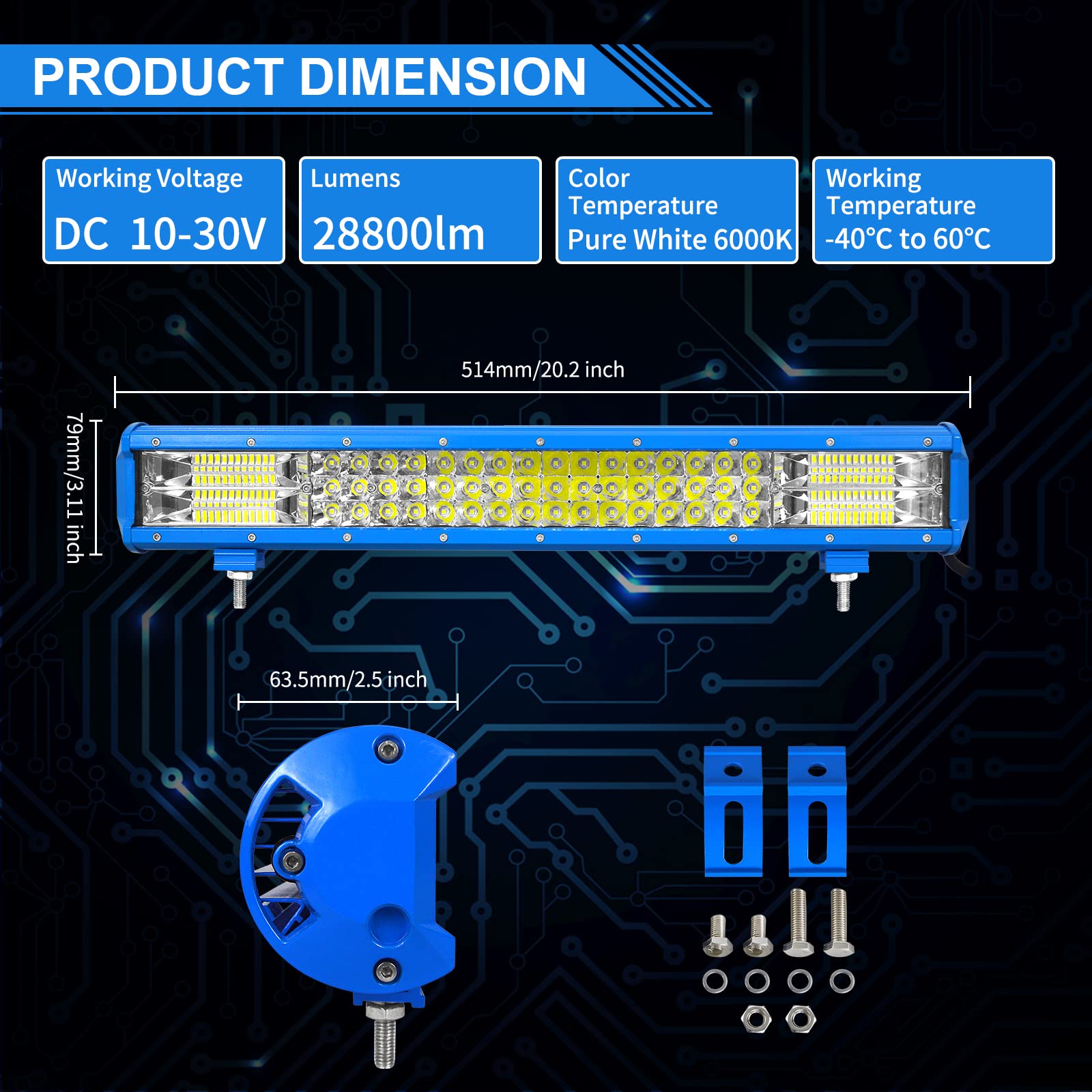 RIGIDON Barre LED 51cm 288W - Éclairage 12V/24V, IP67, Combo Spot/flood, 6000K