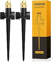 FANHAO 2-Pack Metal Spike Sprinklers - Adjustable Brass Nozzles, 360° Coverage Up to 1800 Sq Ft for Lawn Garden Patio Irrigation