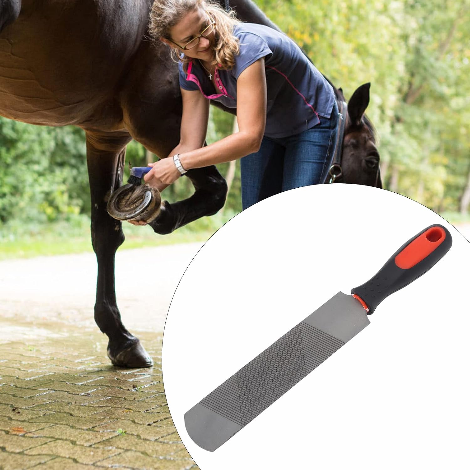 Horseshoe File, 8 Inch Hoof Rasp Carbon Steel Ergonomic Horseshoe File Horseshoe Trimming Tool with Flexible Ha