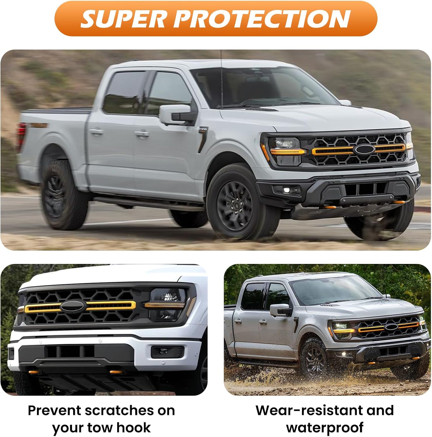 Tow Hooks Covers for Ford F150 2004-2026 Bronco Base/Big Bend/Outer Banks 2021-2026 Compatible with Toyota Tundra Accessories 2017-2021 (Dark Orange)