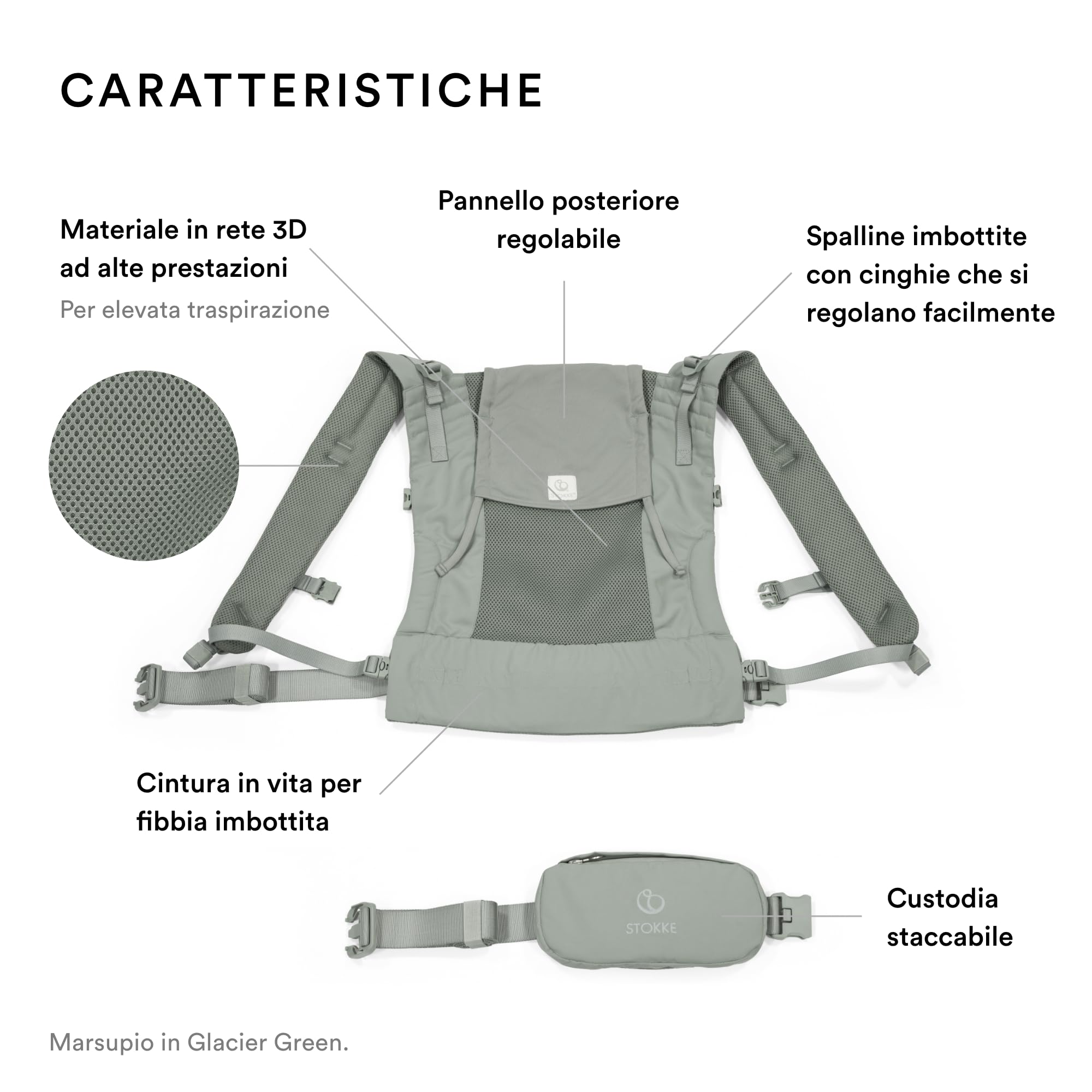 Marsupio Stokke Limas Mesh, Antracite - Marsupio traspirante con tessuti ad alte prestazioni - Sicuro per bambini da 1 mese/4-15 kg - Include custodia staccabile per gli oggetti essenziali