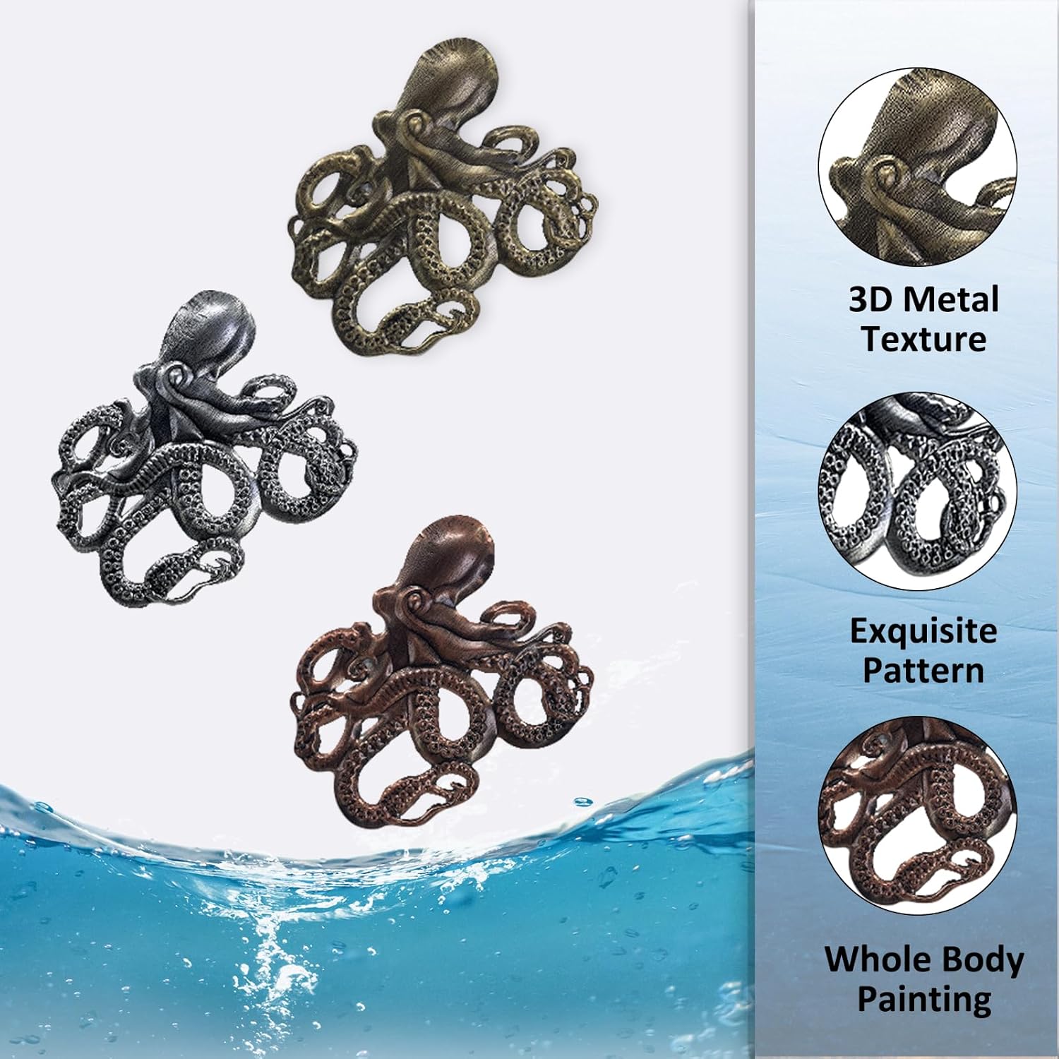 John's Studio Metal Octopus Sea Wall Decor Outdoor Garden Hanging Art Sculptures Home Ocean Theme Decorations for Kitchen Bathroom and Pool