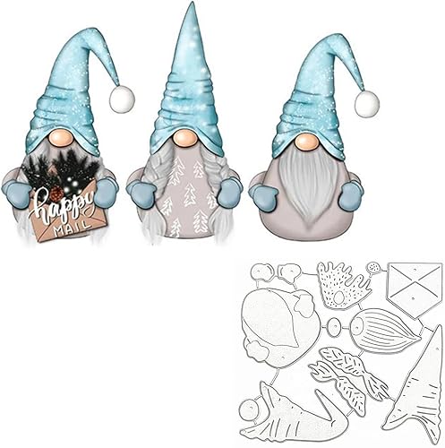 hinana 3 piezas de gnomos de Navidad troquelados de metal, letras de árbol de árbol alegre, plantillas de corte de Papá Noel para bricolaje, álbumes