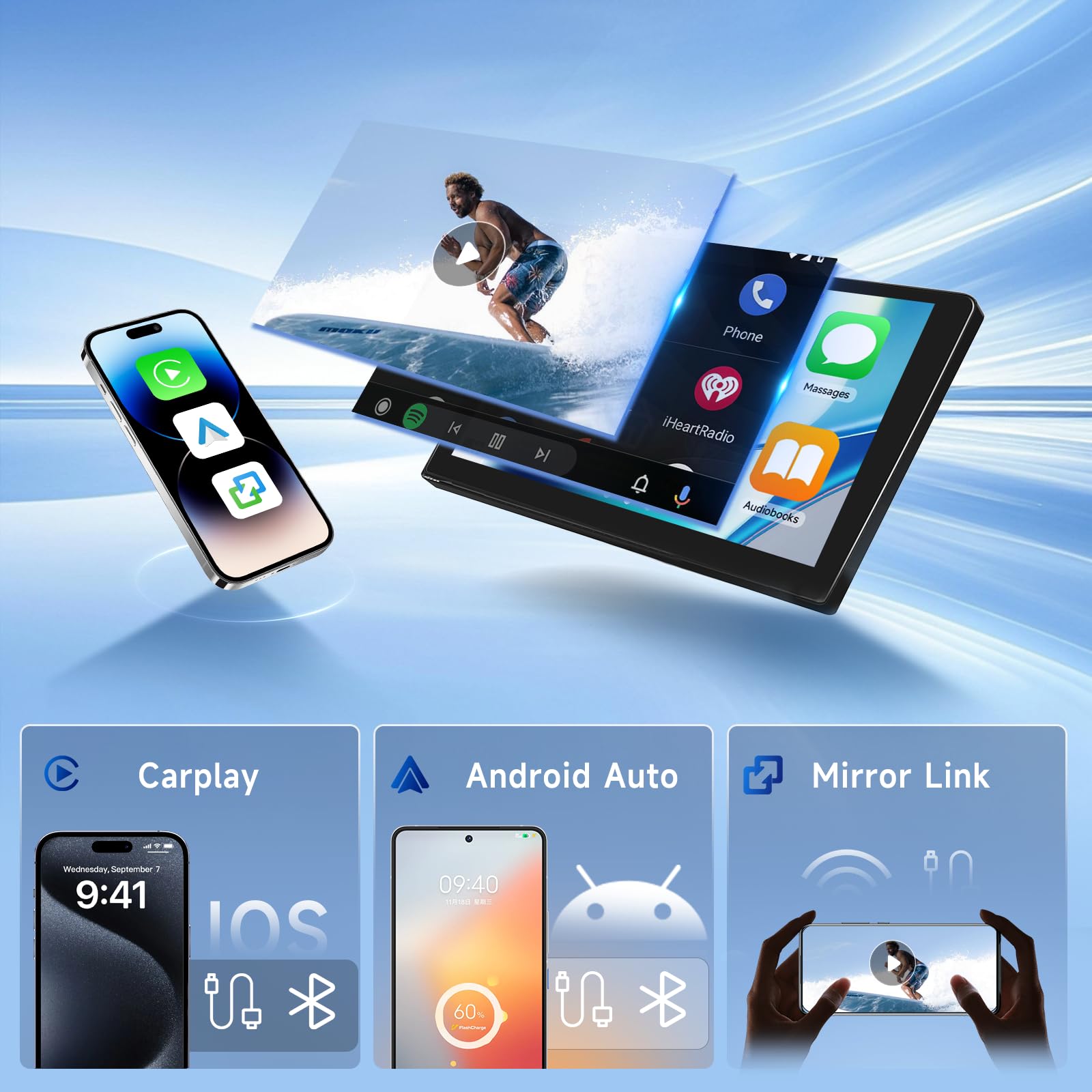 Hodozzy 4GB+128GB Android Autoradio für Audi A3 2003-2013/S3 8P 2006-2012/RS3 2011-2012 mit Carplay Wireless Android Auto, 9 Zoll InCell Touchscreen Radio mit GPS Navi Bluetooth DSP WiFi RDS, Kamera