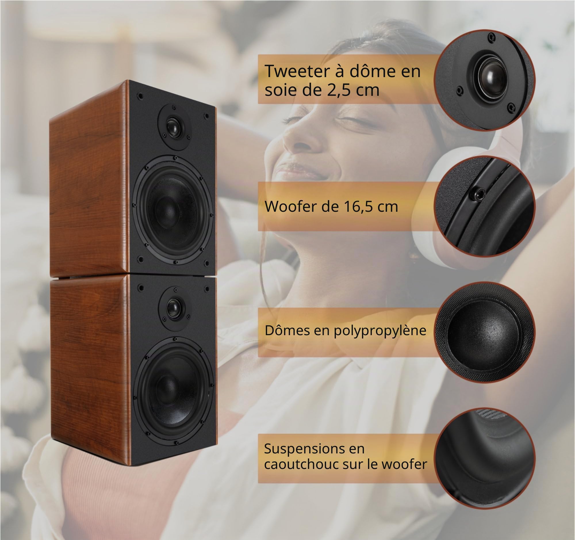 McGrey BSS-365 BN 6, 5" Enceintes HiFi Bibliothèque Paire Marron 2X 60W RMS