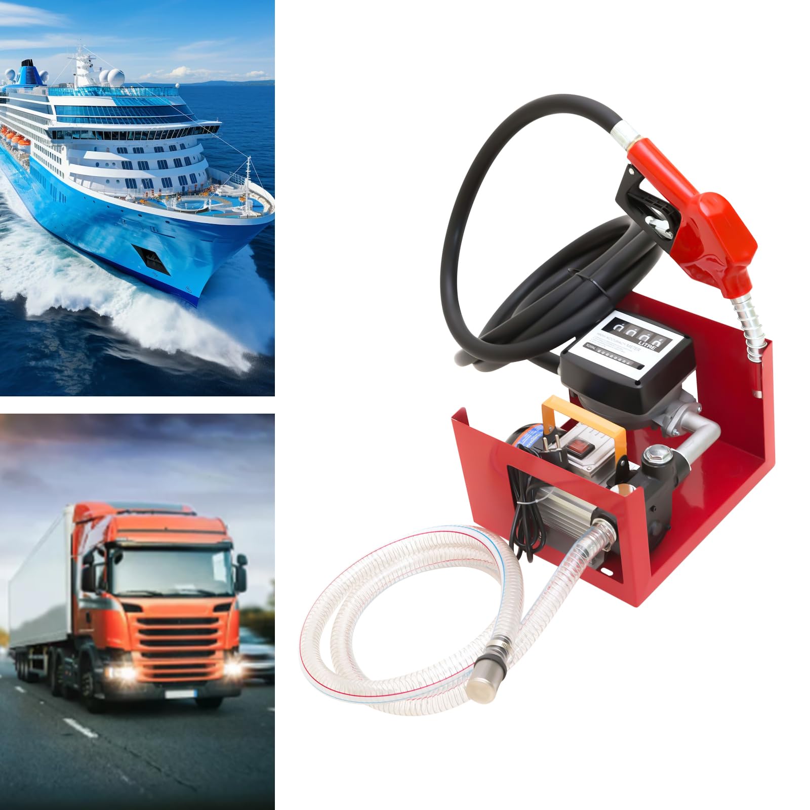 Pompa Diesel 220V autoadescante 550W 60l/min - Pompa carburante industriale con pistola di erogazione automatica, contatore (±1%), tubo da 4 m per gasolio, macchine agricole, veicoli