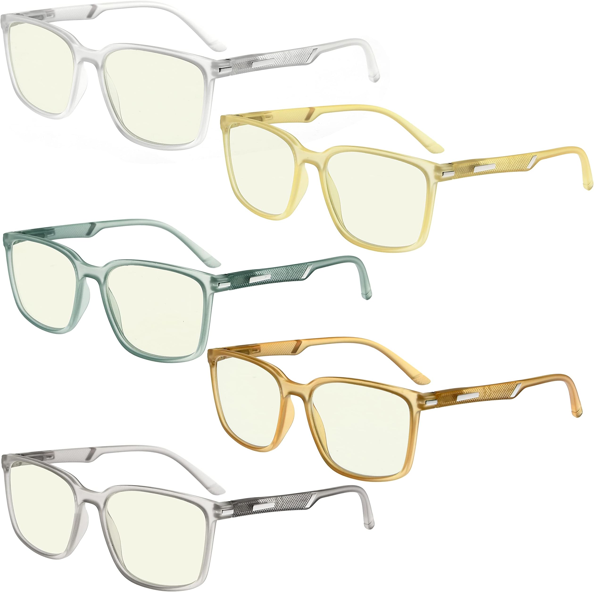Eyekepper 5-Pack Large Frame Mens Womens Reading Glasses with Spring Hinge (One for Each Color), Blue Light Blocking-b40-5 Pairs, +1.75
