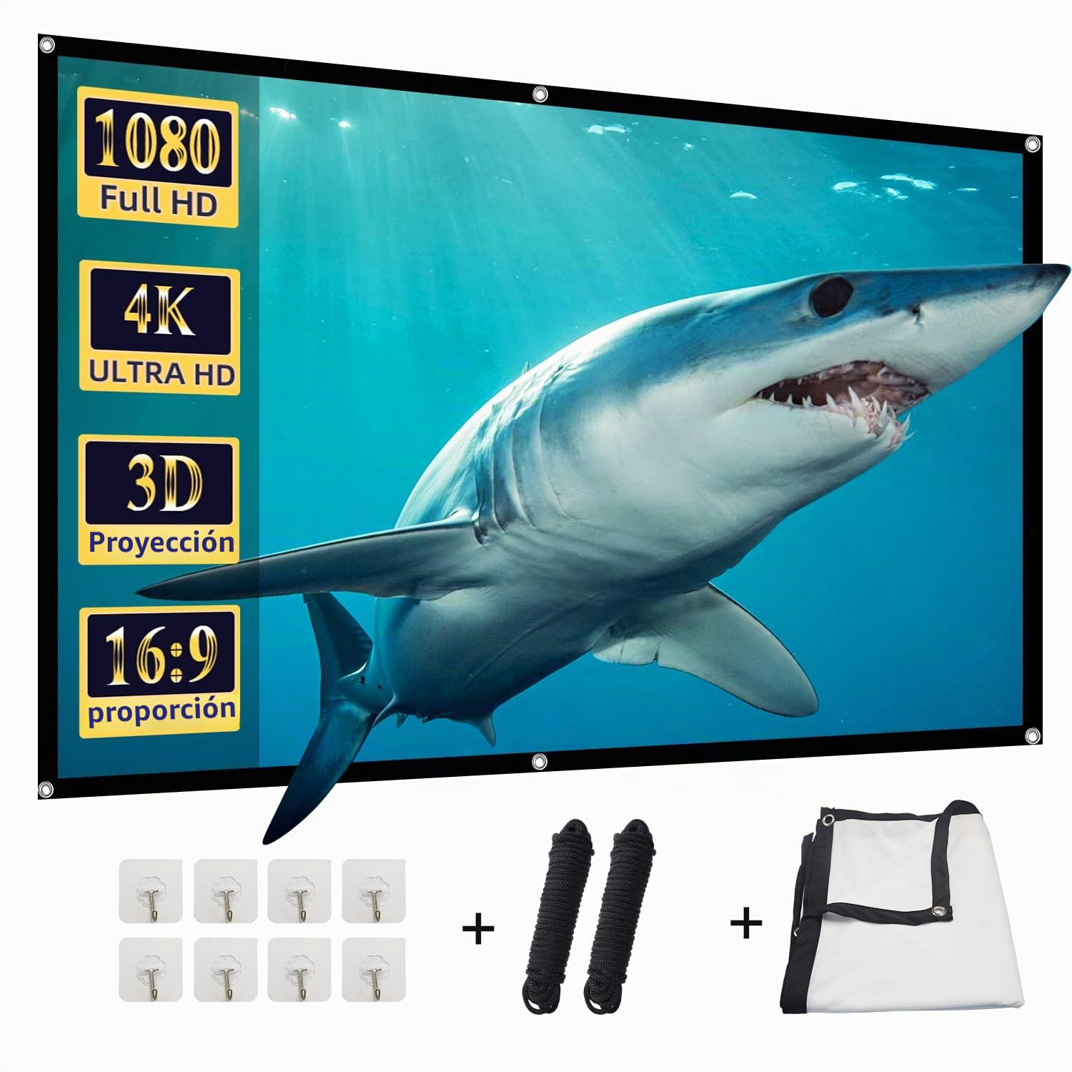 Pantalla de proyector frontal y trasera plegable portátil de 84 pulgadas (213 cm), para interiores y exteriores, 4K 16:9 HD, pantalla de proyección de doble cara para películas, camping