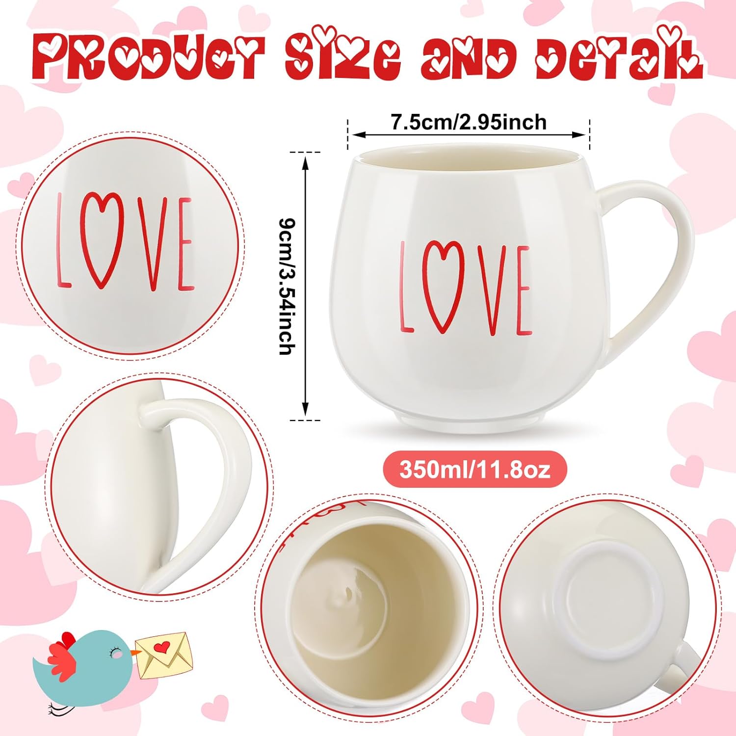 Layhit 6 Pcs Valentine's Day Coffee Mugs 12 oz Valentine Ceramic Mugs Bulk Cute Couple Cups Set for Anniversary Wedding Engagement Birthday Couple Gifts Mom Girlfriend