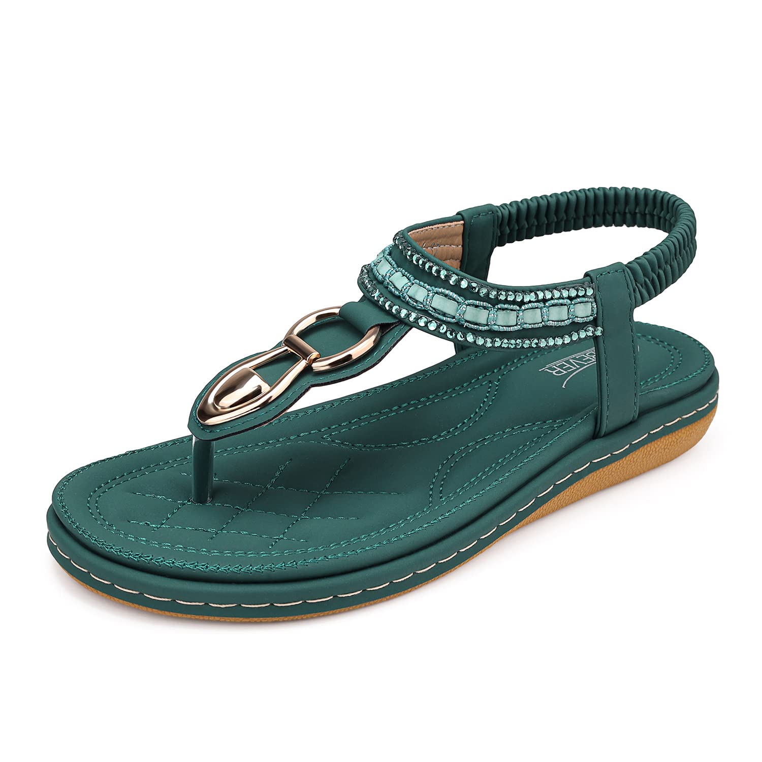 SHIBEVERSHIBEVER Womens Sandals Dressy Summer: Sandal Women Comfortable Walking Flat Bohemian T-Strap Ladies Casual Comfy Sandals