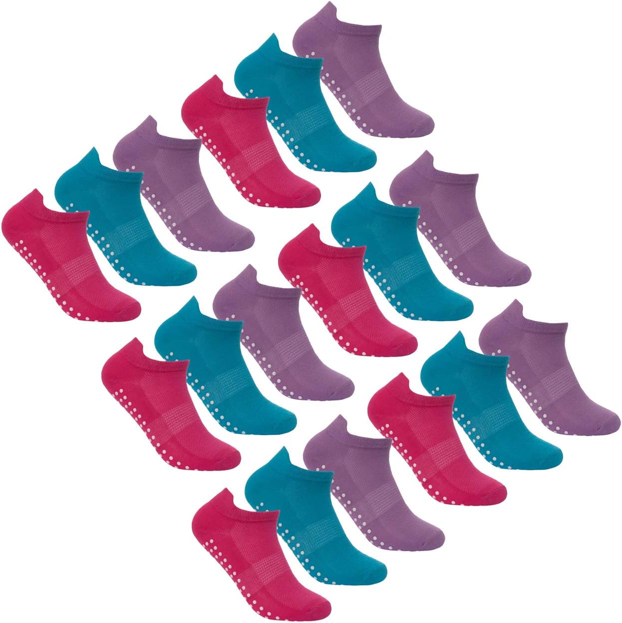 Red Tag Ladies Yoga Socks 9 Pair Non Slip Sole Grip Trainer Liner For Pilate, Dance, Fitness
