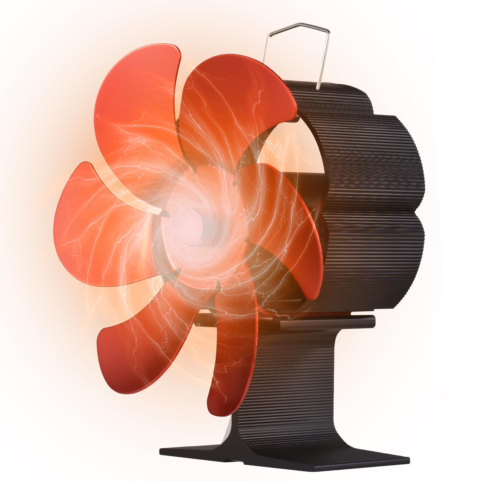 Ventilatore per Stufa a Legna 6 Pale Alimentato a Calore con Maniglia per Il Trasporto, Protezione da Surriscaldamento, Ventilatore Termico Portatile Non Elettrico per Stufa a (Rossa)