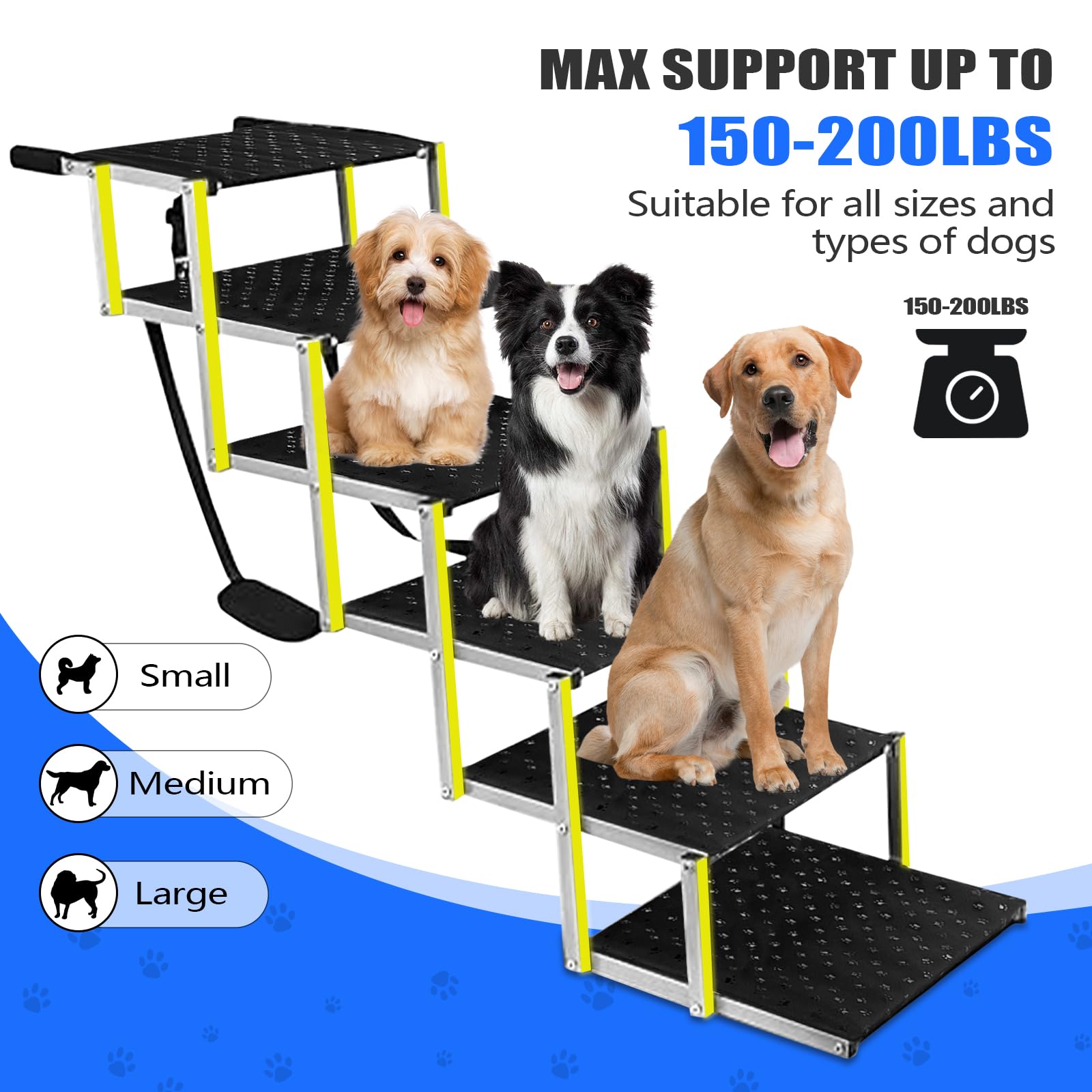 Rampas para perros grandes, escaleras para perros con superficie antideslizante y cinta reflectora, escaleras plegables portátiles para perros, para coches, SUV, camiones, soporte de hasta