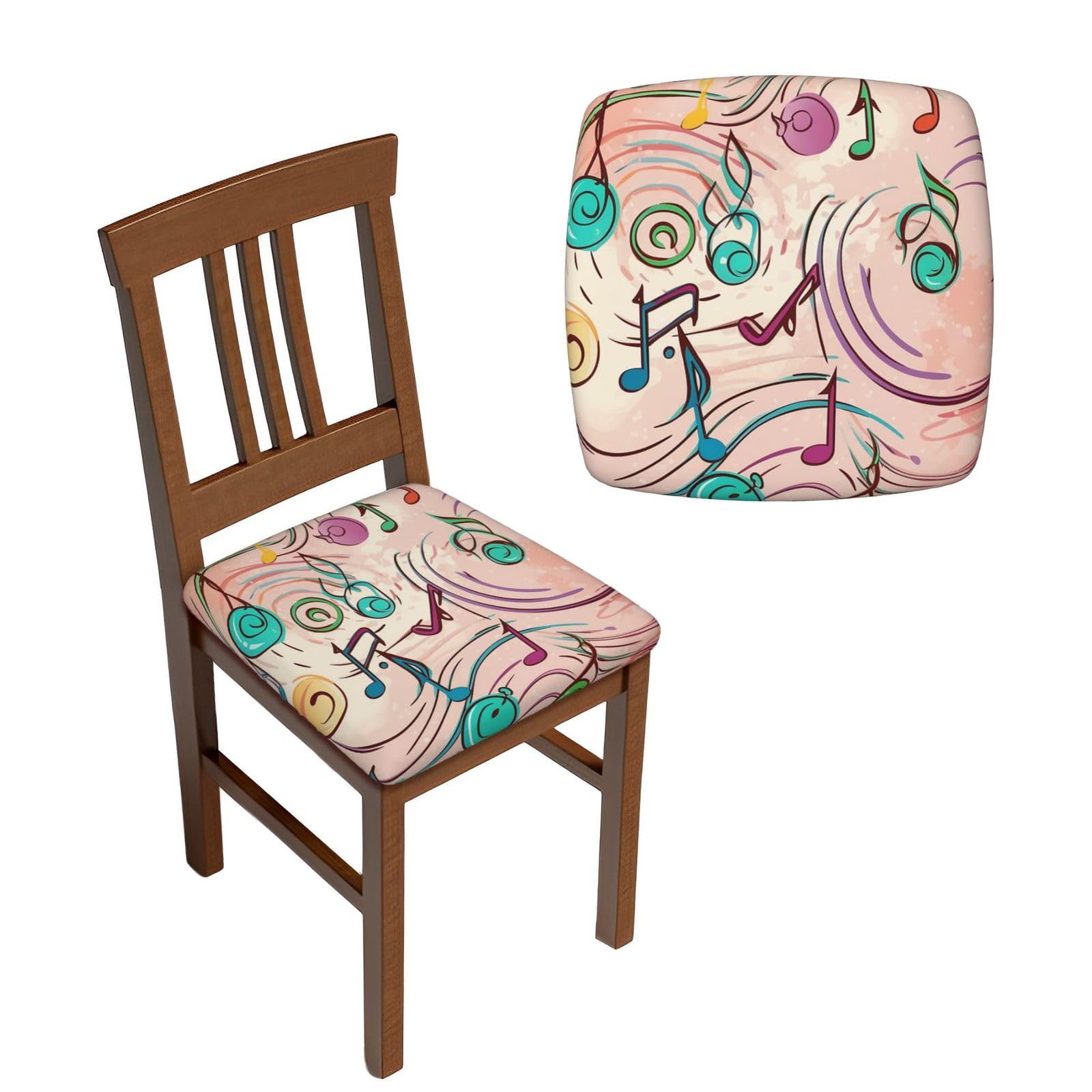 NONHAI 6PCS Dining Chair Seat Covers Set Cartoon Musical Notes Stretch Removable Chairs Covers Washable Seat Cushion Slipcovers Protector for Dining Room Kitchen Chairs