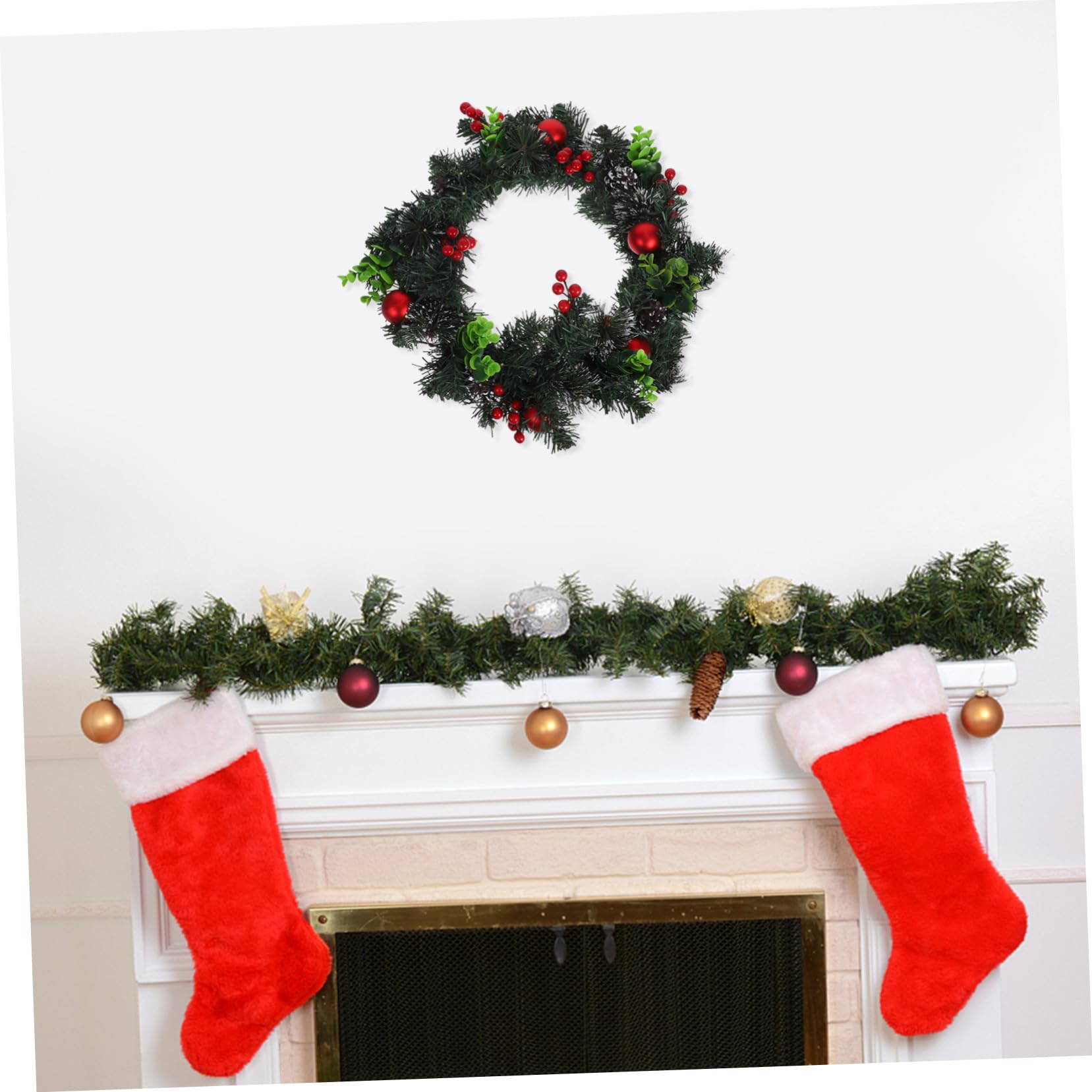 BESTOYARD Guirnalda Navideña Iluminada de PVC con Bayas Rojas para Puerta y Pared Adorno de Fiesta
