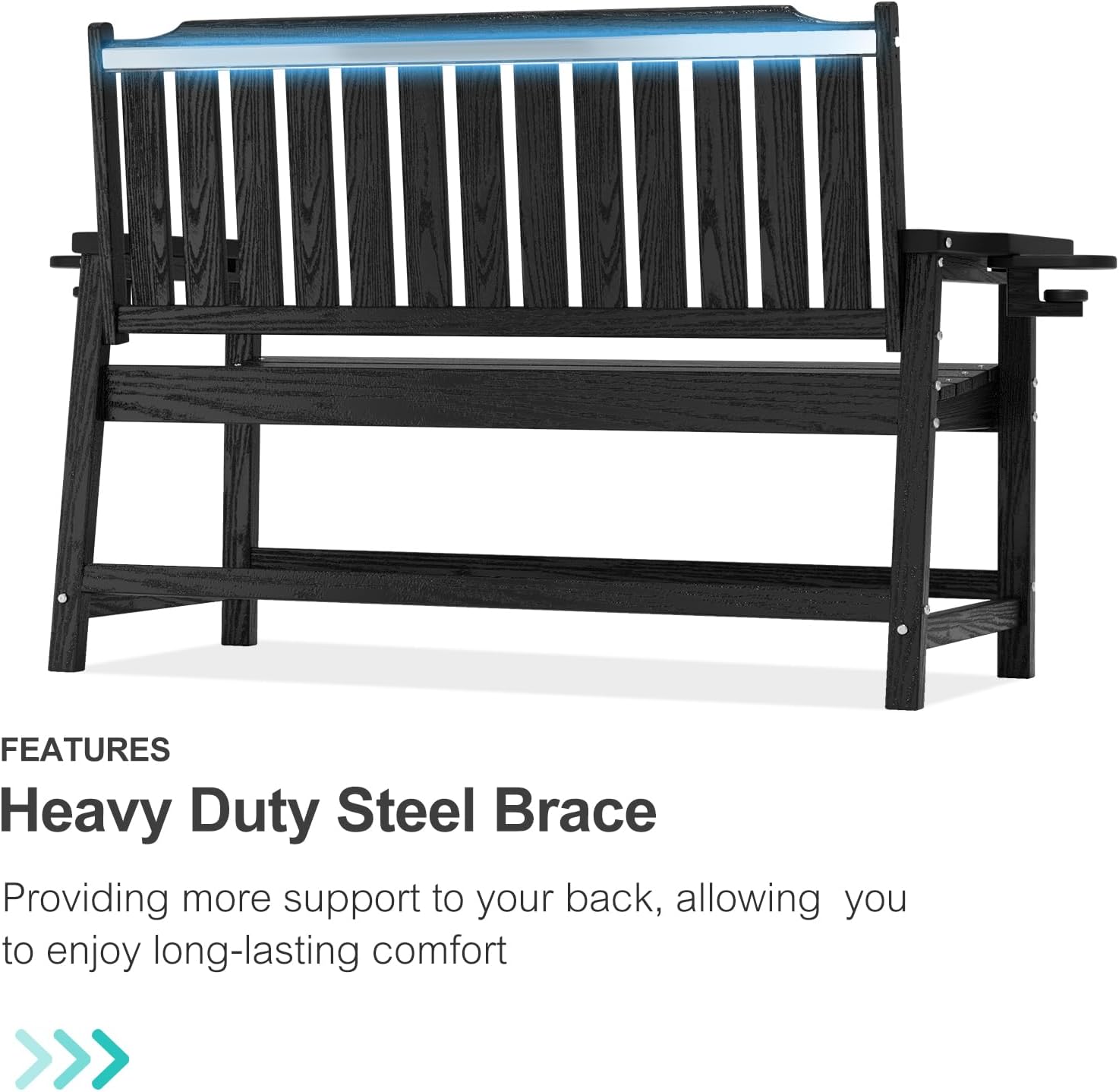 Outdoor Bench with Cup Holder All-Weather HDPE Fade Resistant Garden Bench 660 lbs Bearing 2-Seat Front Porch Furniture for Patio, Backyard,Park (Black)