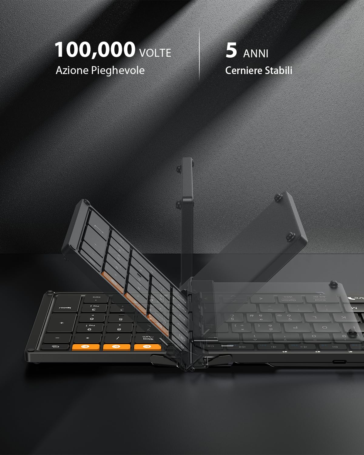 ProtoArc Tastiera Wireless Pieghevole, XK01 Tastiera Bluetooth Layout Italiana Portatile Viaggio per Android Windows iOS iPad PC Telefono Smartphone Tablet Laptop PC - Nero